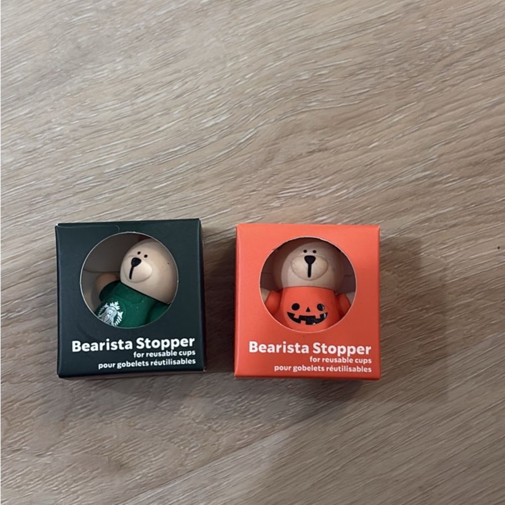 Starbucks Bearista Stopper Cup Plugs - Green and Orange Bear Designs